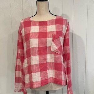 Cloth & Stone Pink and White Plaid Blouse